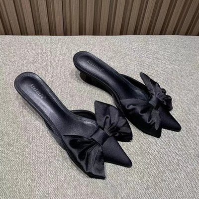 Satin mules with kitten deals heels