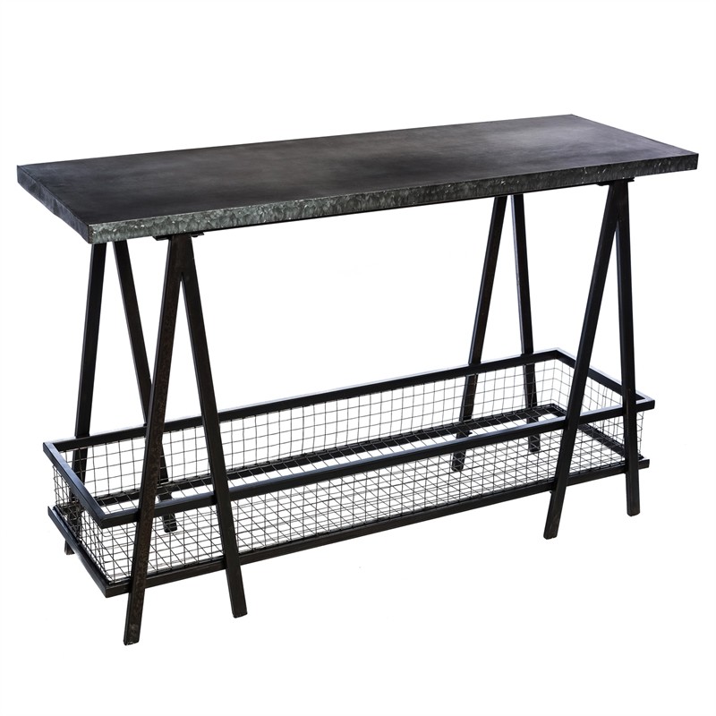 Galvanized Metal Hall Console Table Bottom Wire Storage Basket 47.25