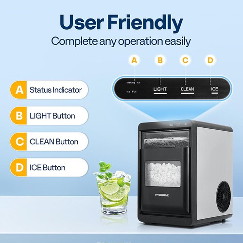 Nugget Ice Maker Countertop Chewable Ice Machine Automatic Self-Cleaning 45LBS