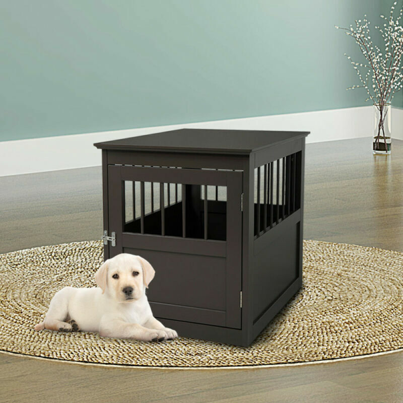 Pet Crate End Table Wooden Dog Furniture Puppy Kennel ...