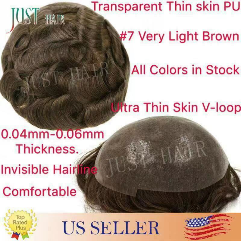 Invisible Ultra Thin Skin Mens Toupee All Pu Remy Human Hairpiece