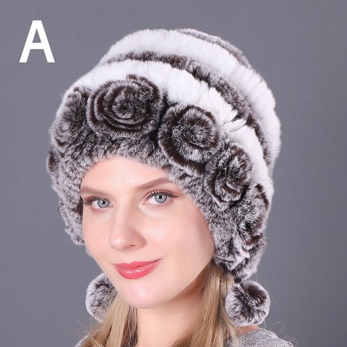 Women Warm Real Rex Rabbit Fur Hat Snow Cap Winter Hats Knit Beanies Fluffy Hats