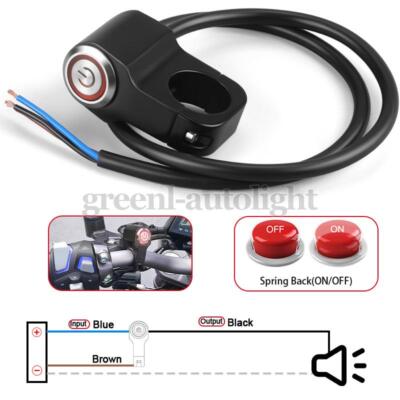 Motorcycle Switch Horn Handlebar Mount Push Button Momentary Start LED Light Red