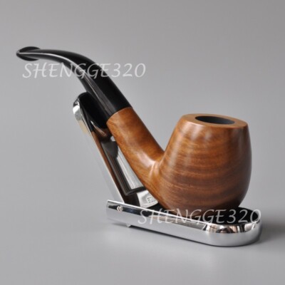 Green Sandalwood Wooden Tobacco Pipe Billiard Smooth Surface With Bent Stem