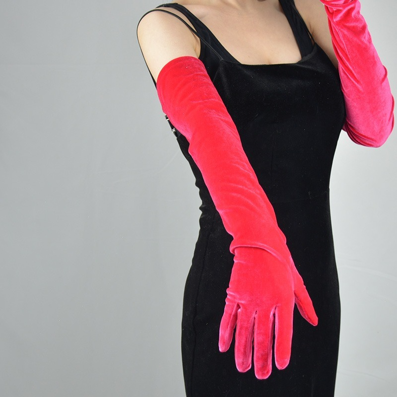 Women Vintage Style Long Velvet Gloves Wrist Cocktail Opera Party Elegant Chic