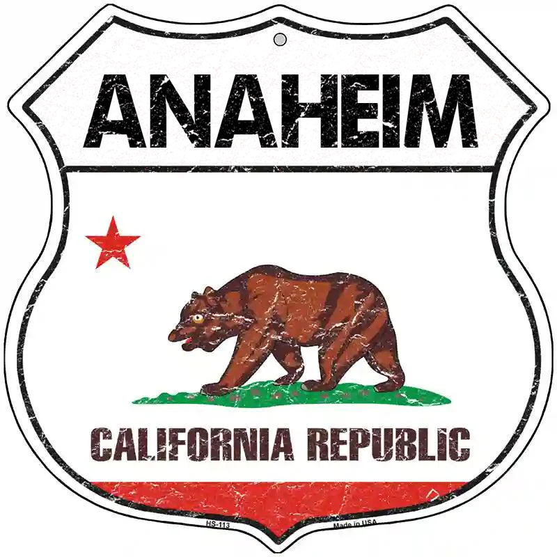 Anaheim California Flag Highway Shield Metal Sign