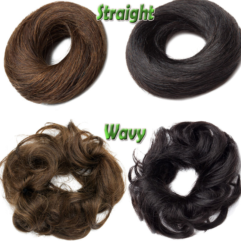 100% Remy Human Hair Messy Bun Hair Piece Wrap Scrunchie Chignon One Piece US