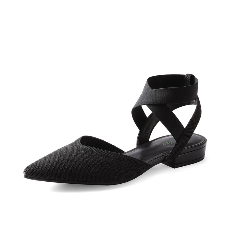 Women Mesh Knit Ballet Ballet Flat Ankle Strap Pointed Toe Dress Flat Shoes