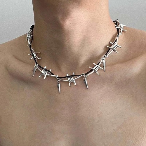 Punk Metal Thorn Rivet Choker Necklace Unisex Gothic Y2K Chain Jewelry