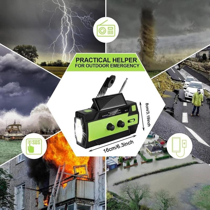 4000mAh Emergency Crank Radio, Portable Rechargeable AM/FM Weather Radio