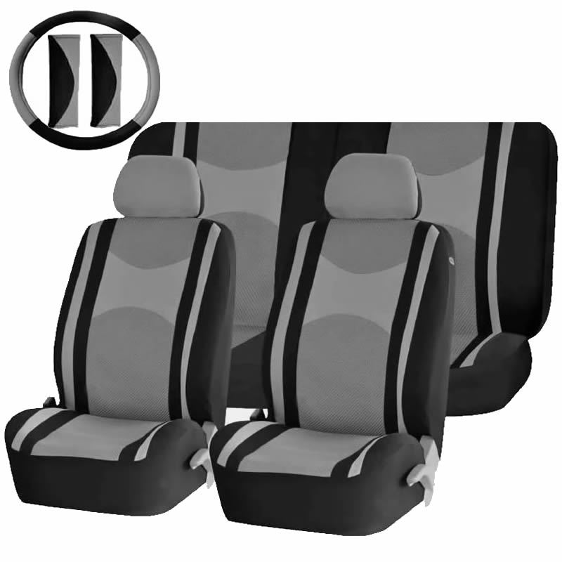 GRAY & BLACK POLY MESH SPLIT BENCH SEAT COVERS COMBO FOR CARS 1342 | eBay