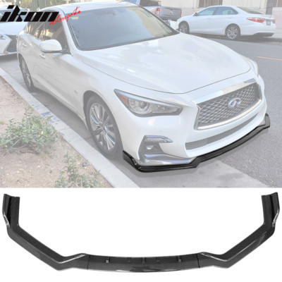 Fits 18-23 Infiniti Q50 Carbon Fiber Print Sport Front Bumper Lip Spoiler 3PC