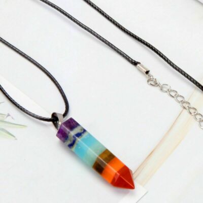 7 Chakra Gemstone Pendant Rainbow Crystal Cone Necklace for Reiki Energy Healing