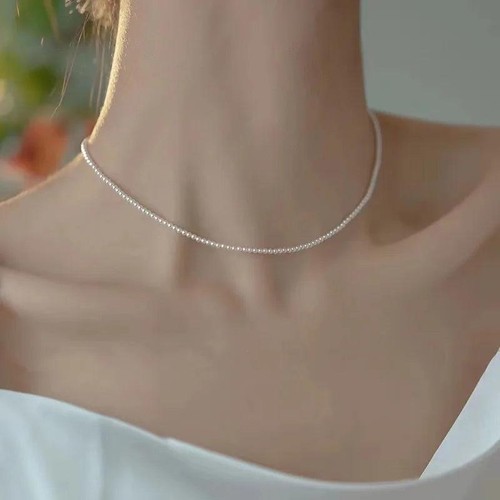 2026 Fine Round Glass Pearl Necklace with Zinc Alloy Thin Clavicle Chain