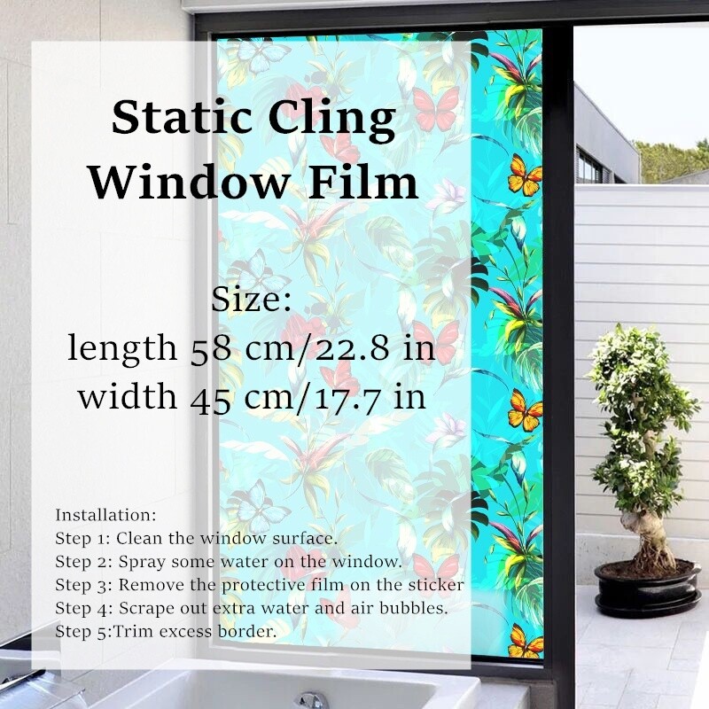 Static Cling Window Film Glass Stickers Floral Non-Adhesive Waterproof Decor
