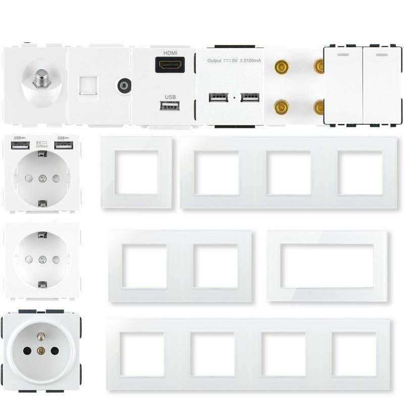 Wall Outlet USB Power Socket Type-C RJ45 Audio HDMI Frame Light Switch Module