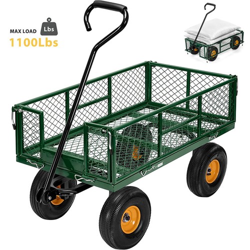 1100lbs Mesh Steel Garden Cart Folding Utility Wagon Heavy Duty Side Removable 