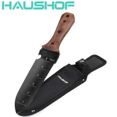 HAUSHOF Hori Hori Garden Knife 7'' Stainless Steel Blade Weeding Digging w/Sheath
