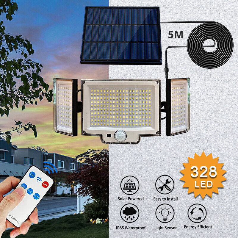 Solar Panel Shed Lights Indoor Outdoor PIR LED Garage Flood Wall Garden Lamp USA