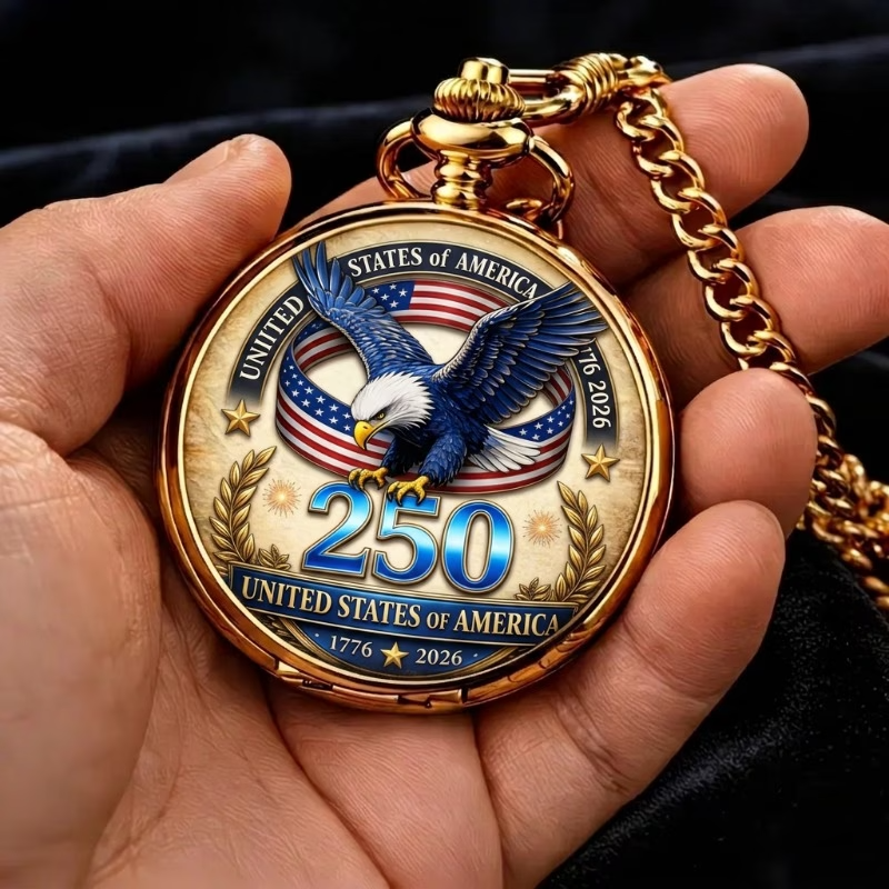 2D Flat - 1pc 250Th Anniversary Vintage-Style Eagle Pocket Watch