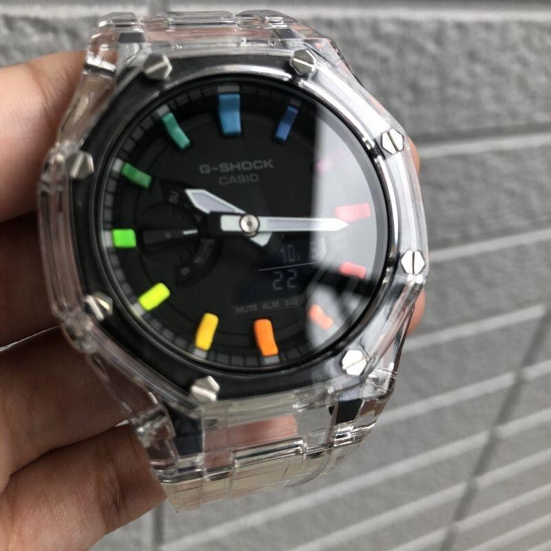 Pre-owned Casio G-shock Ga-2100-1a Ap Royal Oak Custom Color Dial Rainbow Clear Skelton