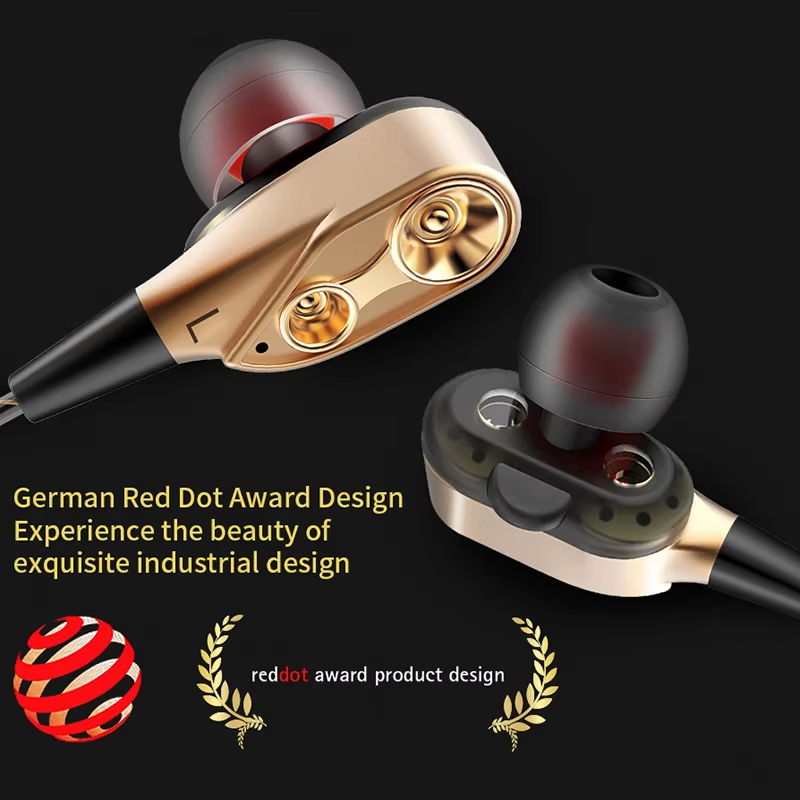 Double Moving Coil Headphones 3.5mm AUX With Mic Dynamic Headset In-Ear Music Ga