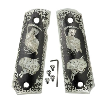 1911 Grips Full-Size Custom Gun Grips 1911 Full size Grips Engraved Grim Reaper