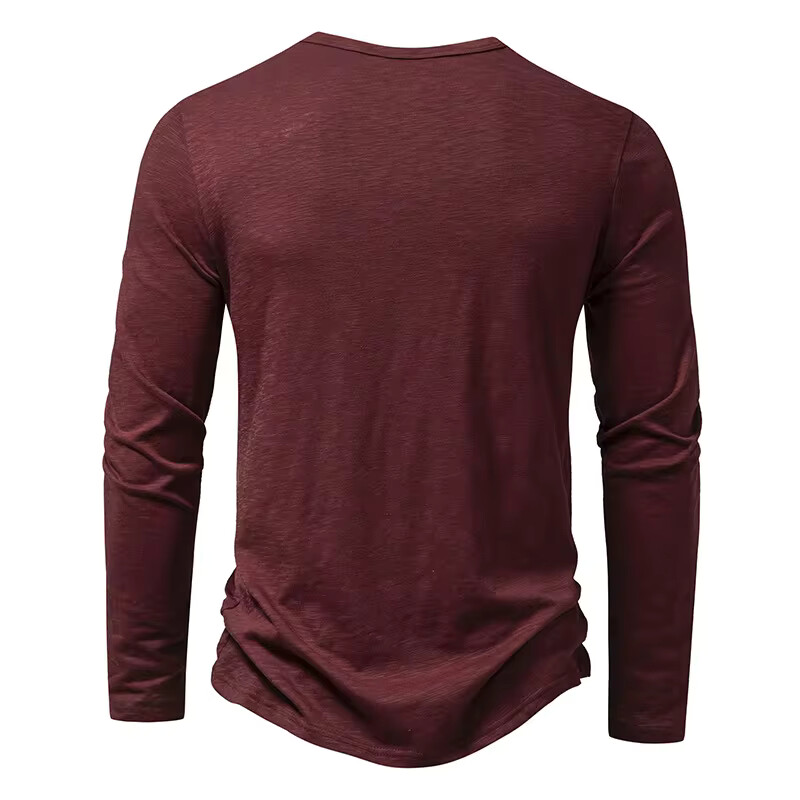 Men's Shirt Cotton Henley Neck T-Shirts Long Sleeve Casual Button Plain 25% OFF
