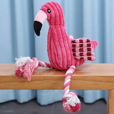 NEW Flamingo Dog Toy Rope Tug Squeaker Puppy Chew Interactive Plush Toy 4 Pets