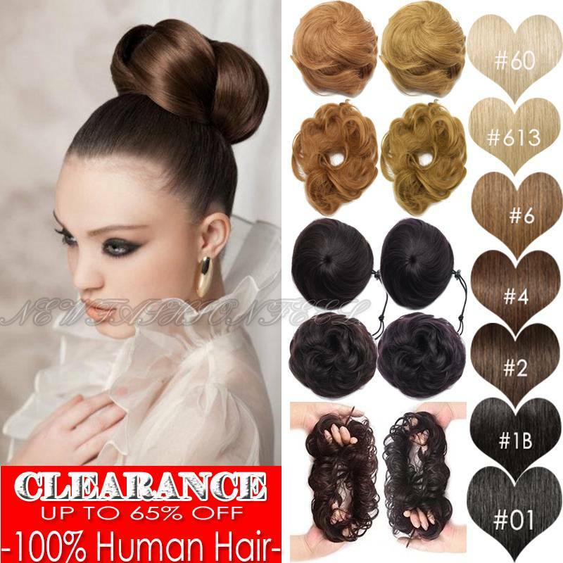Russian 100% Real Human Hair Messy Bun Updo Style Extensions Brown Blonde Black