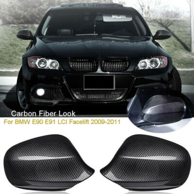 For BMW E90 E92 LCI 328i 335i Carbon Fiber M3 Style Mirror Cover Caps 2009- 2011