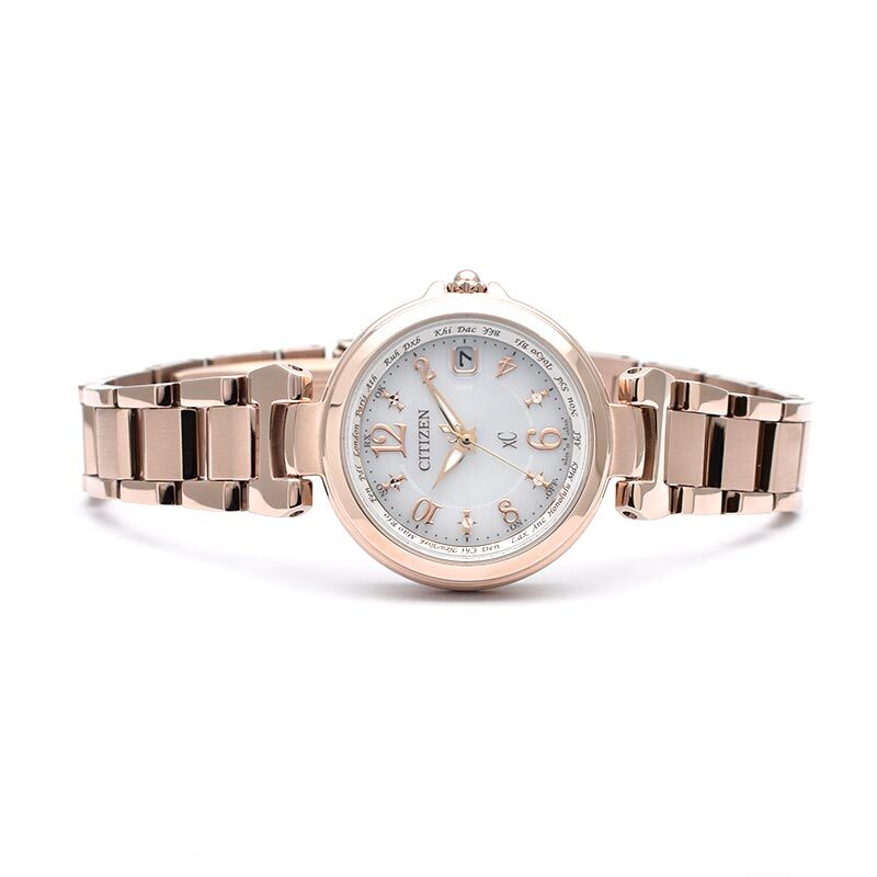 Pre-owned Citizen Xc Happy Flight Ec1037-51a Eco-drive Radio Solar Watch Sakura Gold Women