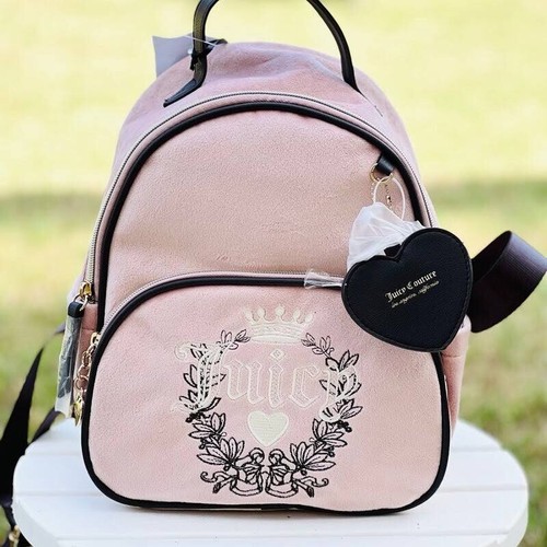 New Pink Juicy Couture Backpack Purse Bag MSRP $99 Velour Dusty Blush Heritage