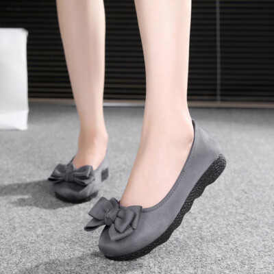 Ladies Cloth Shoes Footwear Bow Flat Heel Round Toe Dancing Working Office Chic