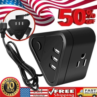 Power Strip with 3 USB Multi Electrical Outlet 5.5 FT Extension Cord Flat Plug