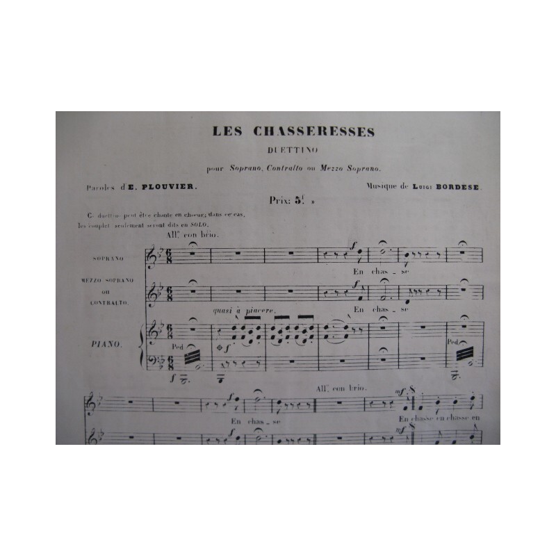 Bordese Luigi Les Chasseresses Chant Piano Ca1880