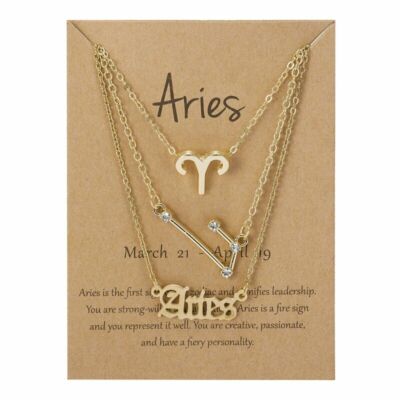 3pcs 12 Constellation Zodiac Sign Pendant Necklace Chain Women Jewelry 