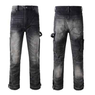 New Cargo Style Workwear Casual Mens Pants Make Old Hip Hop Black Pop Jeans 1328