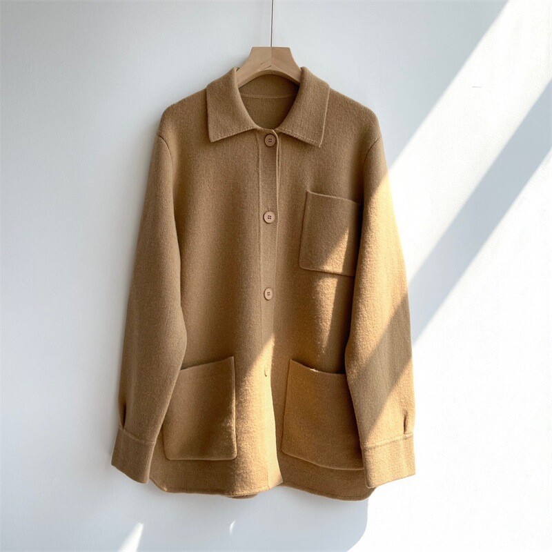 Pre-owned Loro Piana Womens Solid Color Cashmere Long Sleeve Midi Casual Sweater Cardigan In Camel