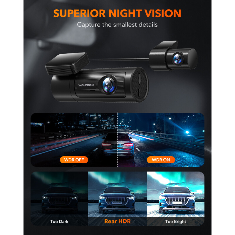WOLFBOX Dual Dash Cam UHD 4K WIFI GPS Front Rear Car Dash Camera Night Vision