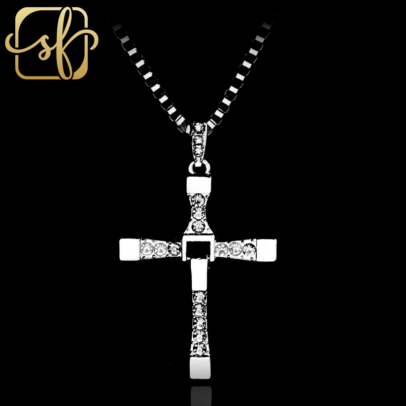 Fast and the Furious Dominic Toretto Vin New Movie Jewelry Classic Rhinestone Pendant Cross Necklaces High Quality Gift
