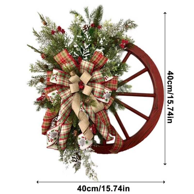 Christmas Wreath Red Wagon Wheel Xmas Wreath Front Door Hanging Ornament Garland