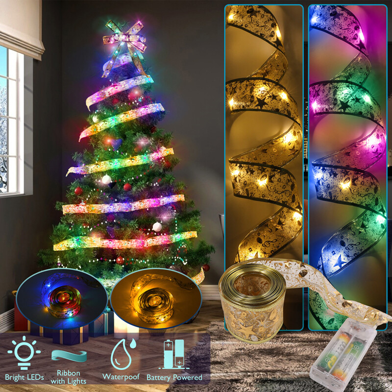 Árbol De Extraíble Totalmente Decorado 50 Luces Led Adornos Cinta