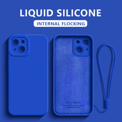 For iPhone 13 Pro Max 12 11 XS XR 7 8 Liquid Silicone Lanyard Soft Case Cover