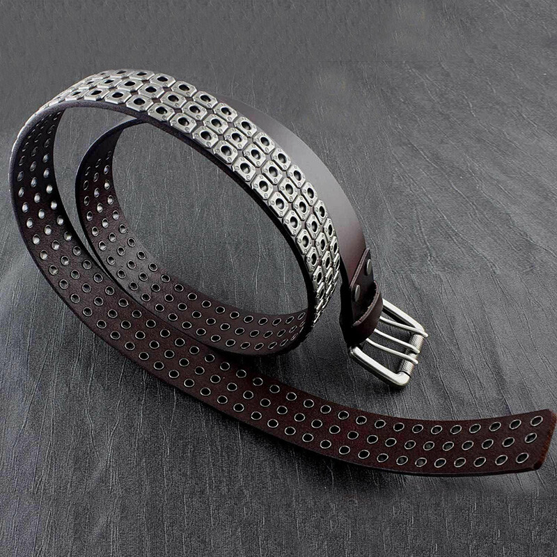 小物 used studs design real leather belt Large Round Stud Belt Genuine Leather Three Row Rock Goth