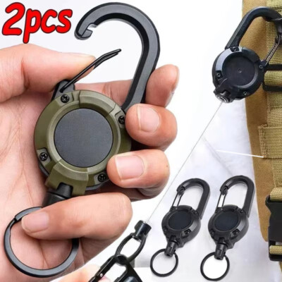Duty Heavy Retractable Carabiner Car Key Chain Badge Holder Steel Cord Keychain