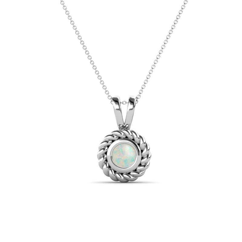 Pre-owned Trijewels Opal 1/5 Ct Rope Edge Bezel Set Solitaire Necklace 14k Gold 16 " Chain Jp:223316 In White