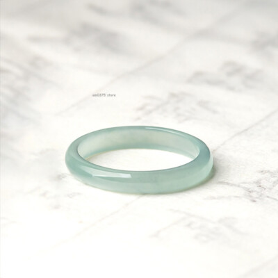 Natural Jadeite Ring Women Men A Grade Light Blue Water Ring Square Band Ring  