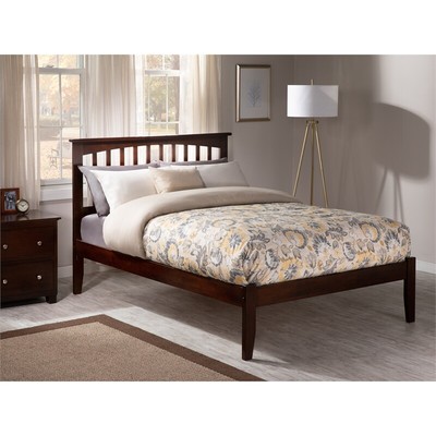 AFI Mission Full Solid Wood Platform Bed with USB Charging Station in Walnut