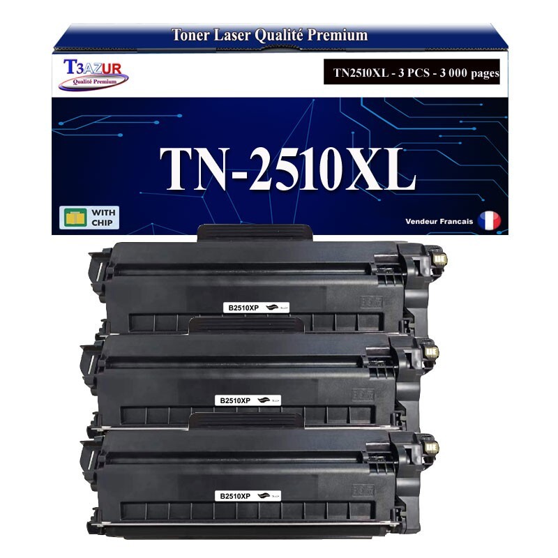 3x Toners Compatibles Avec Brother Tn2510 Xl (Tn-2510xl)  - 3 000 Pages